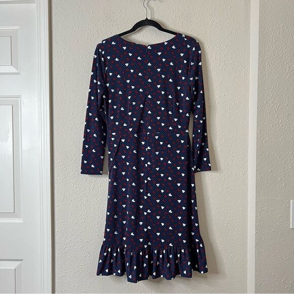 Talbots Heart Print A-Line Jersey Sheath Dress Long Sleeve Navy Blue Size 6 - Picture 7 of 9